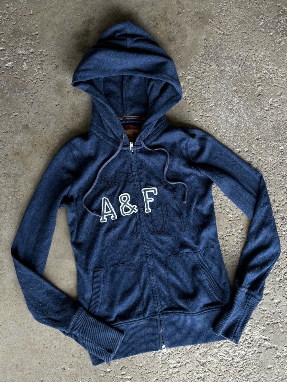 Vintage Y2K Abercrombie & Fitch Womens Large Full Zip Hoodie Blue Applique Moose